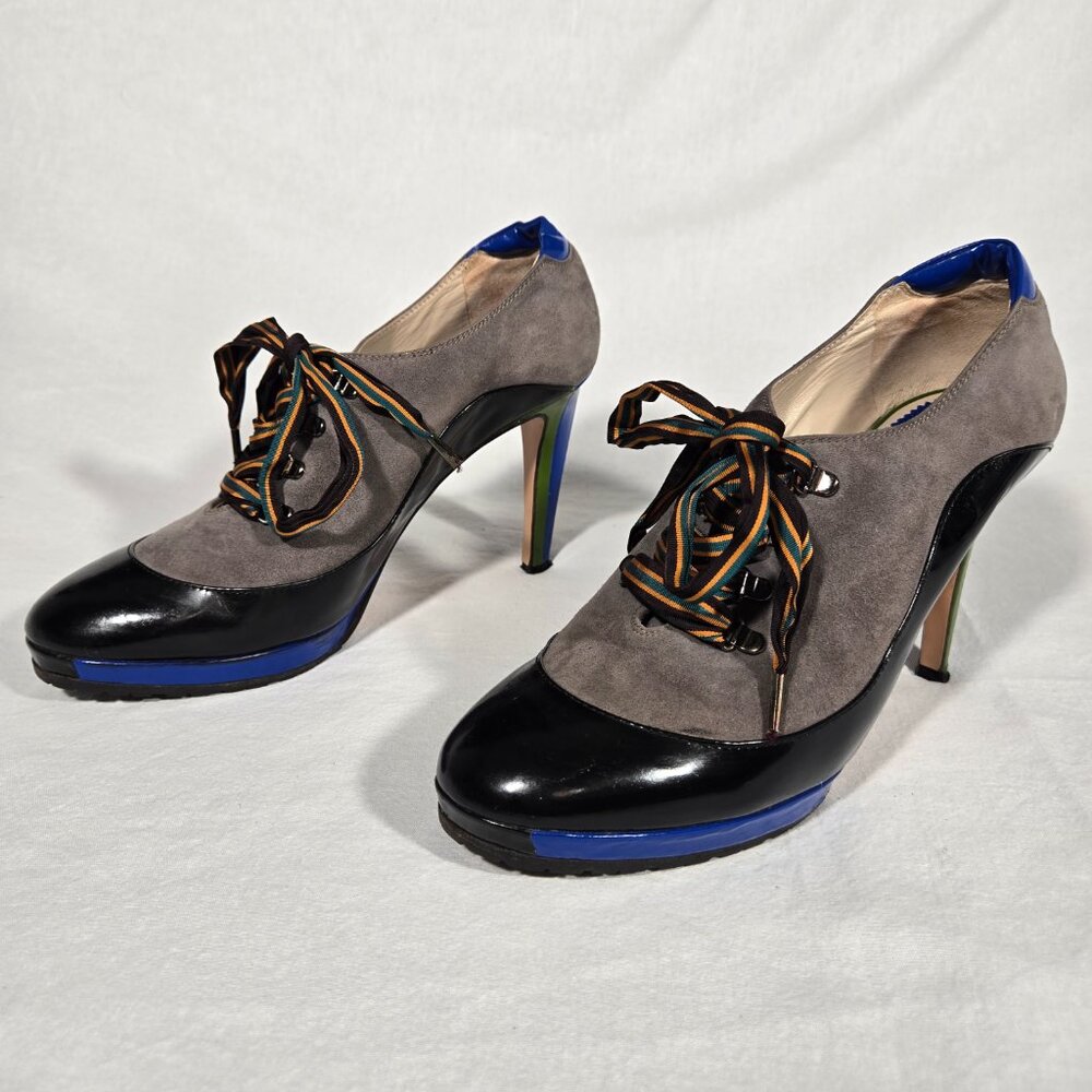 Rare ITALY Vintage PAUL SMITH Old Stock Lace Up Platform Heels Oxfords Size 8.5. - Picture 3 of 17